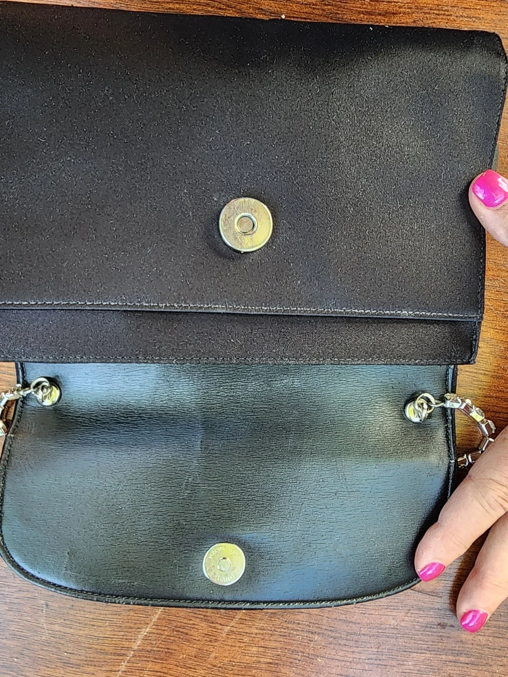 Vintage Givenchy Black Satin Shoulder Bag Rhinestone Crystal Chain Strap Clutch